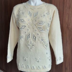 Rare Vintage 80's Shannan Heavily Beaded Lambswool Rabbit Pullover Sweater Sz. S
